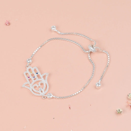 Pulsera regulable mano poderosa con circones - Plata