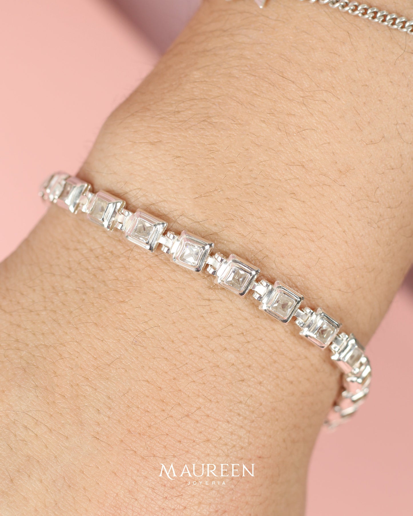 Pulsera cuadrados punto luz - Plata