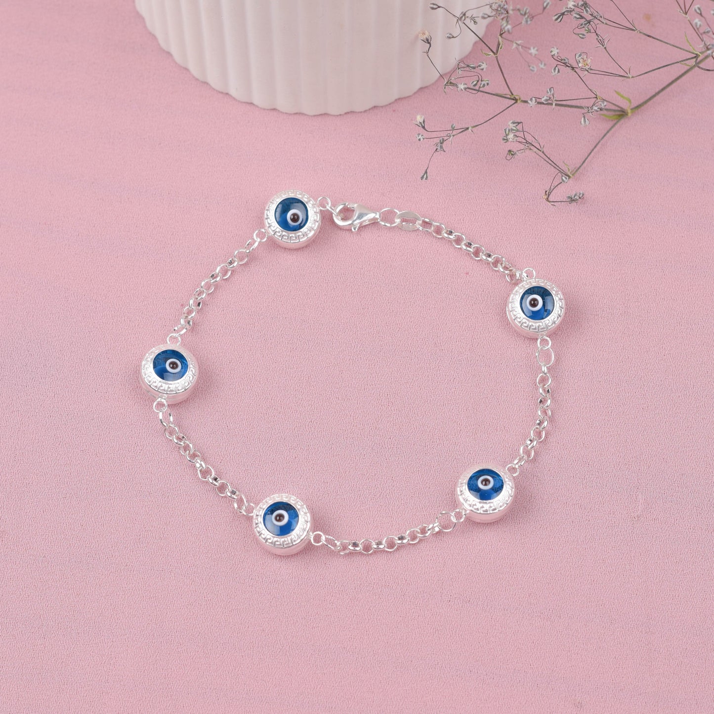 Pulsera ojo turco con cadena - Plata