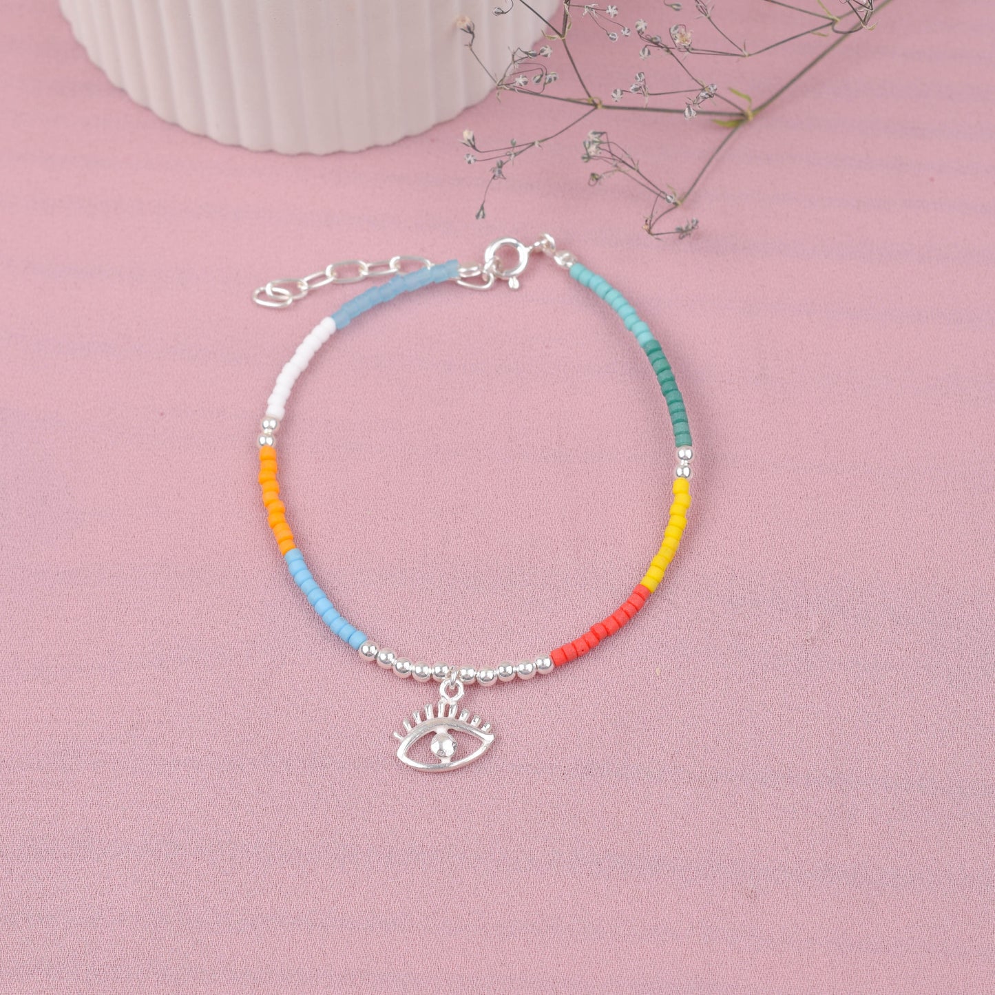 Pulsera ojo turco y muranos de colores - Plata