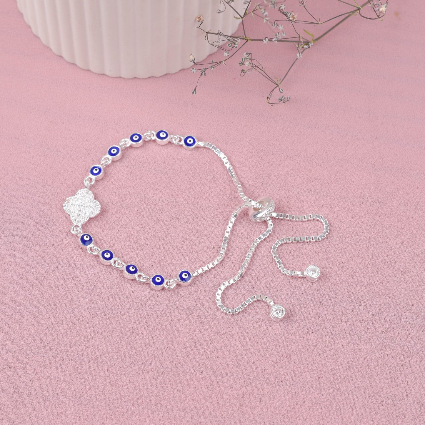Pulsera regulable circones y ojo turco - Plata