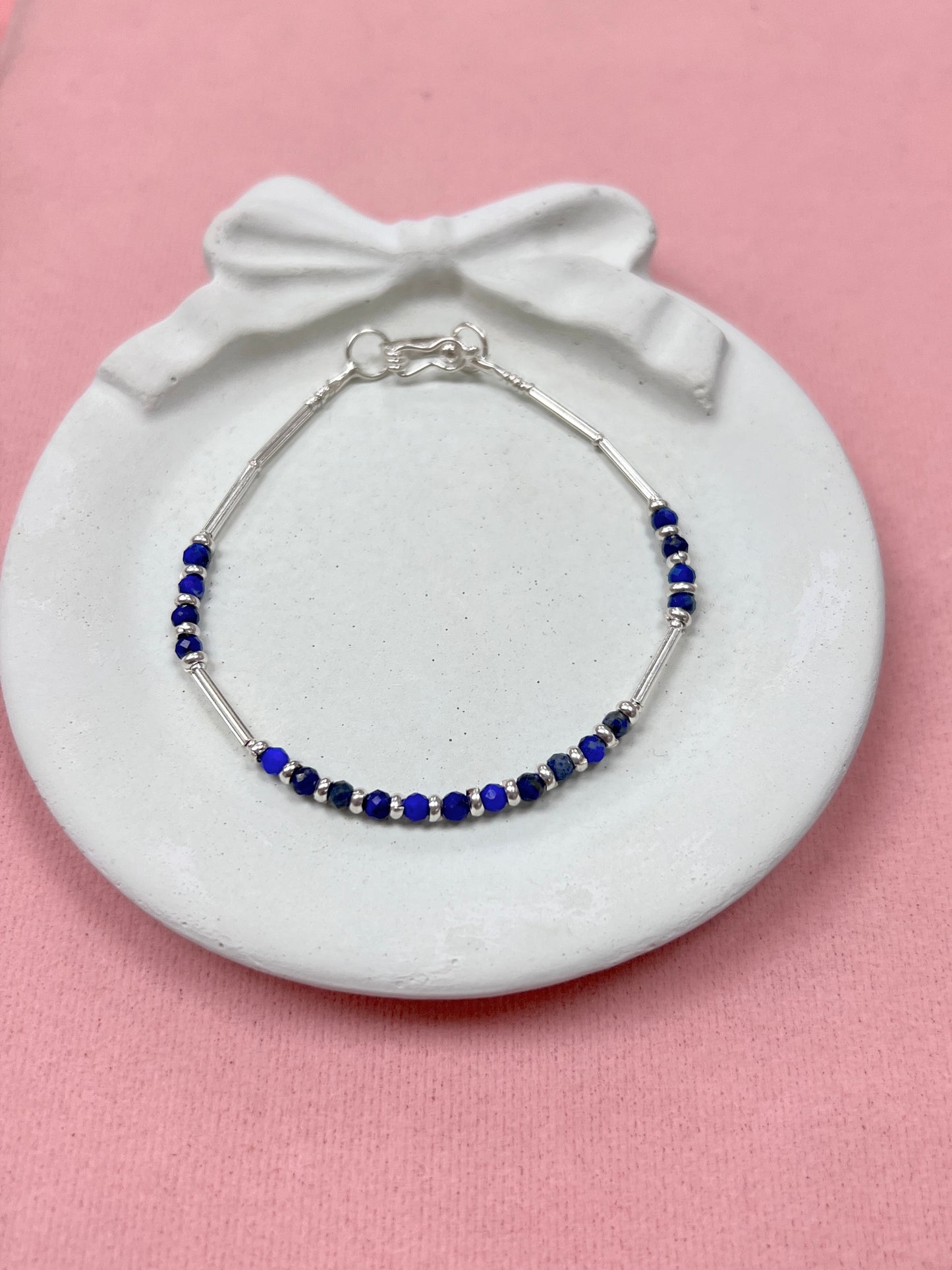 Pulsera piedra natural y shakira con tubos - Plata
