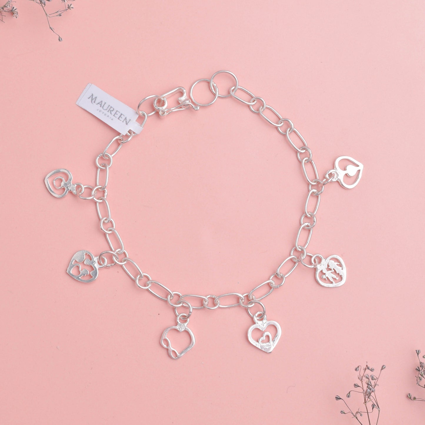 Pulsera dijes de corazón - Plata