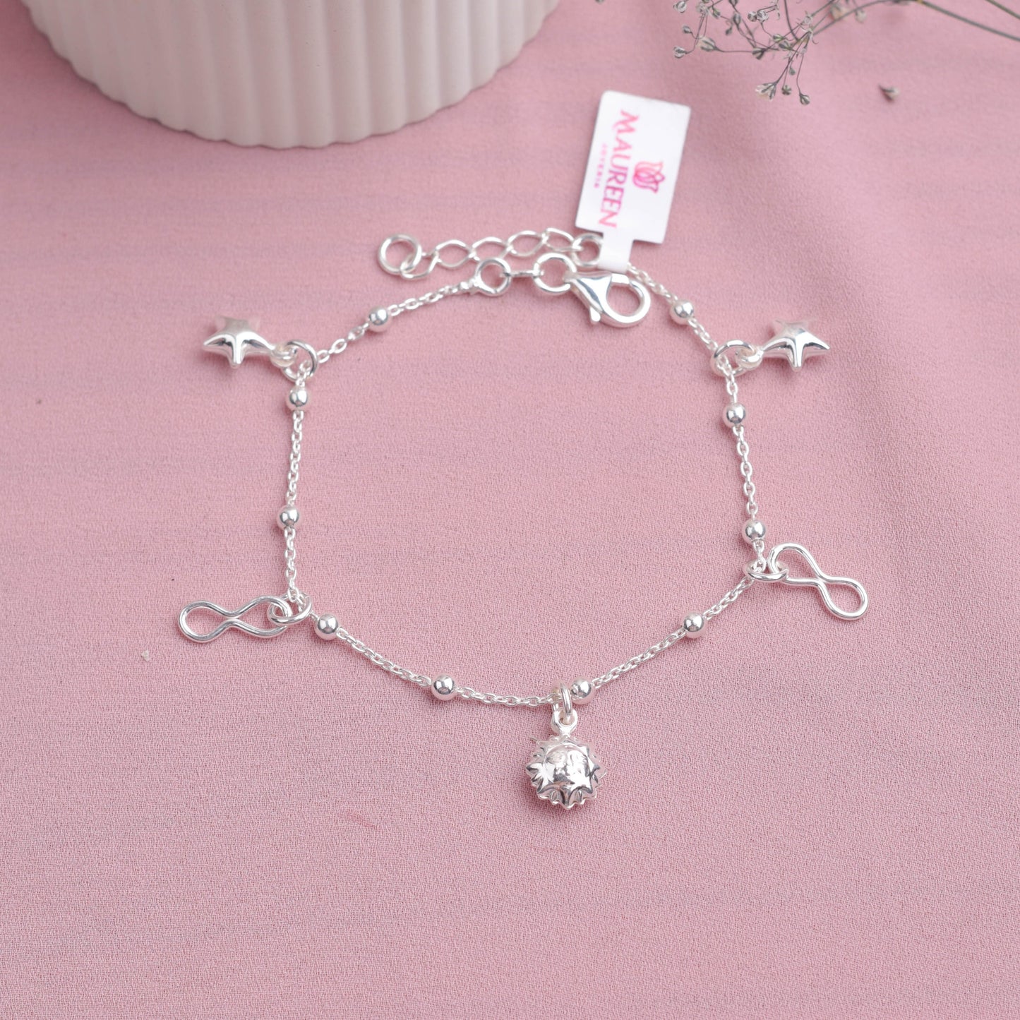 Pulsera dije sol con estrella e infinito - Plata
