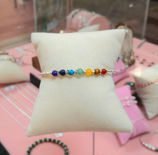 Pulsera piedra natural 7 chakras - Plata