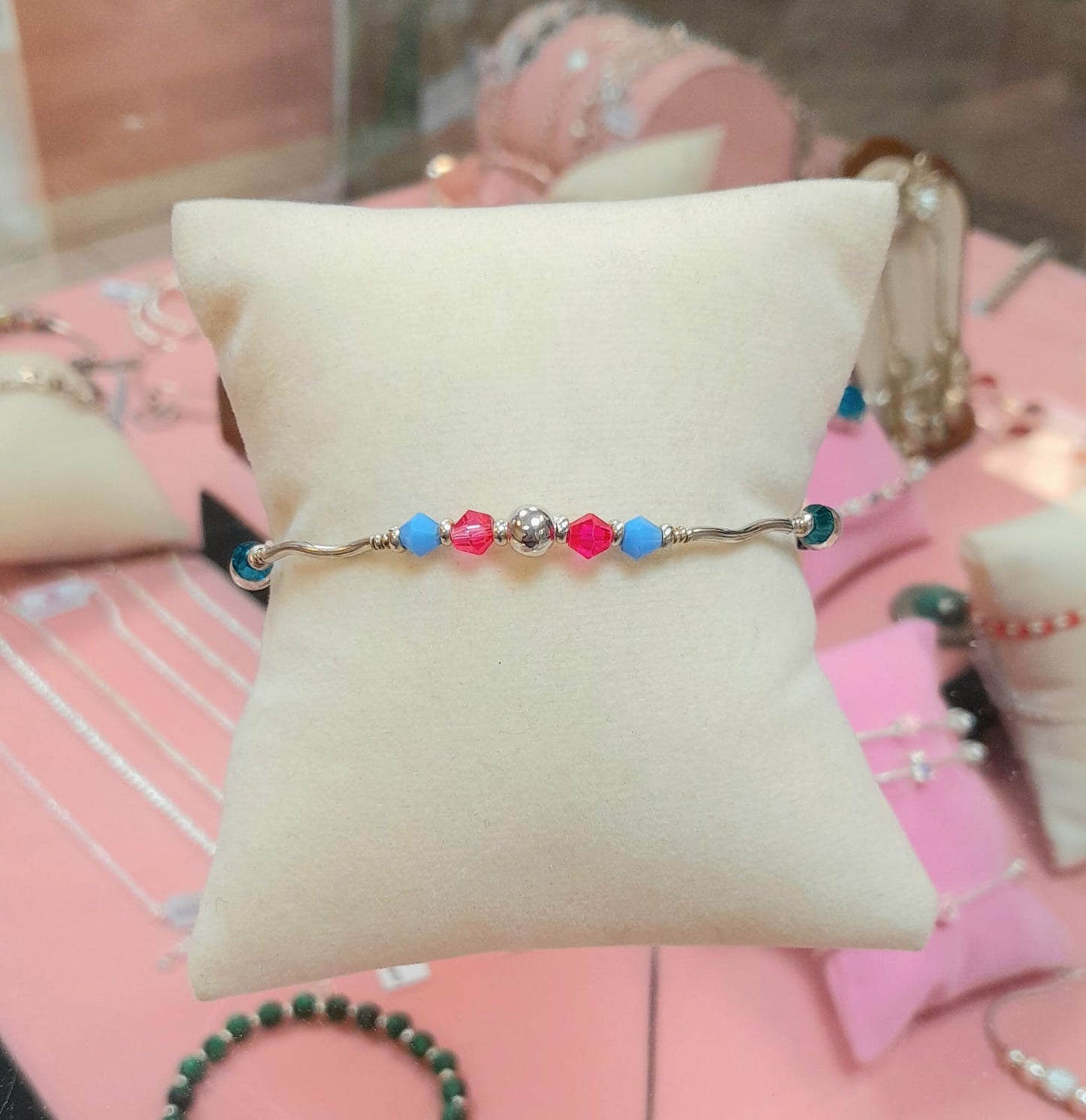 Pulseras murano rombos de colores y esferas - Plata