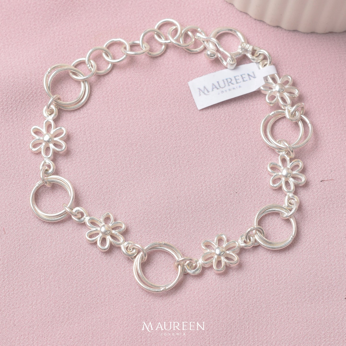 Pulsera circulos con flores - Plata