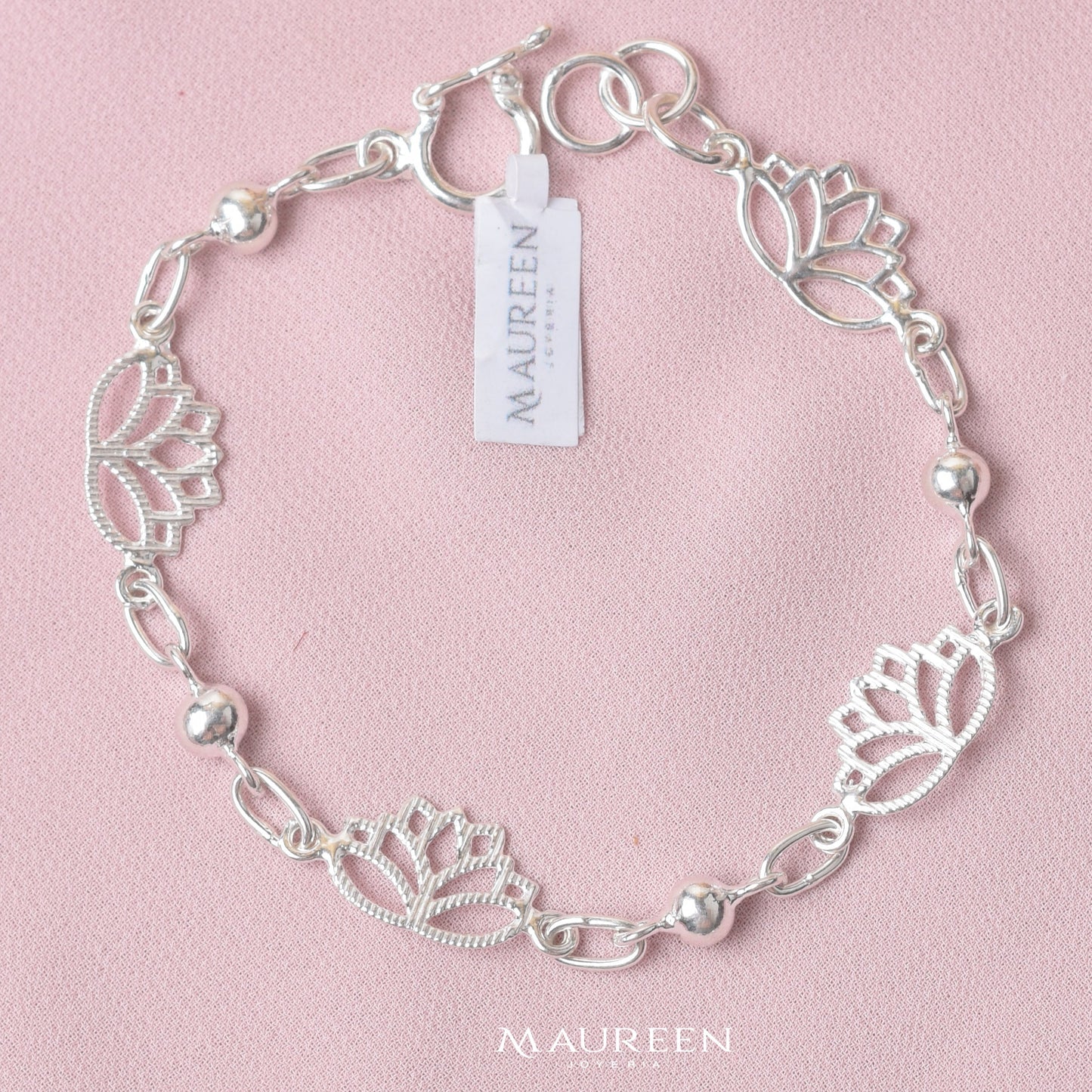 Pulsera flor de loto con esfera - Plata