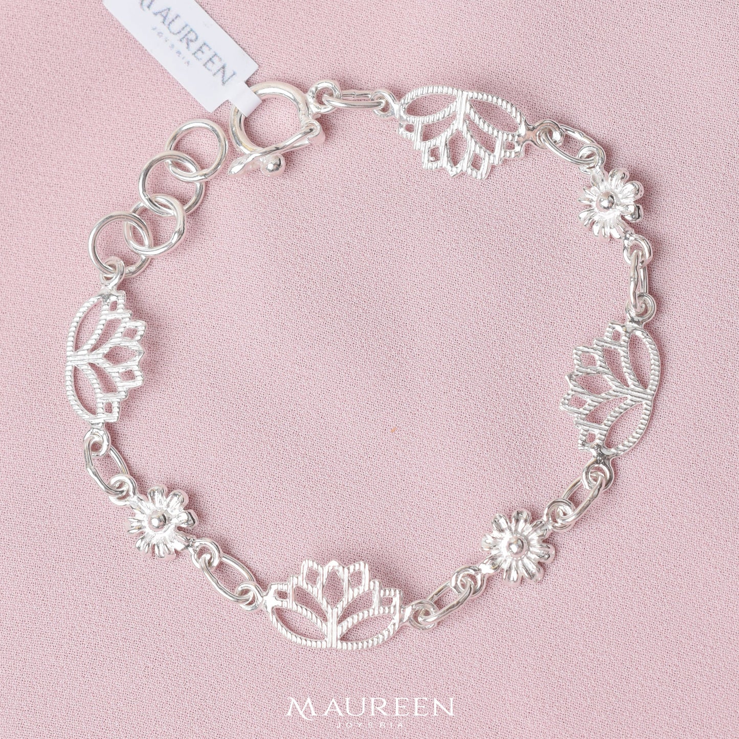 Pulsera flor de loto con margarita - Plata