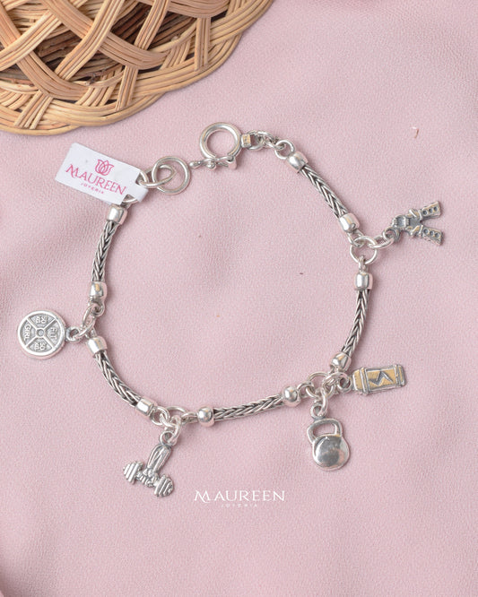 Pulsera con dijes gimnasio - Plata quemada