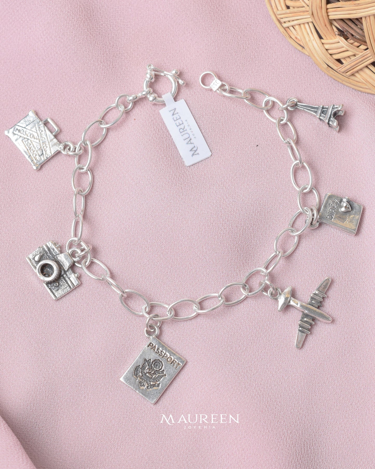 Pulsera viajera eslabones - Plata quemada