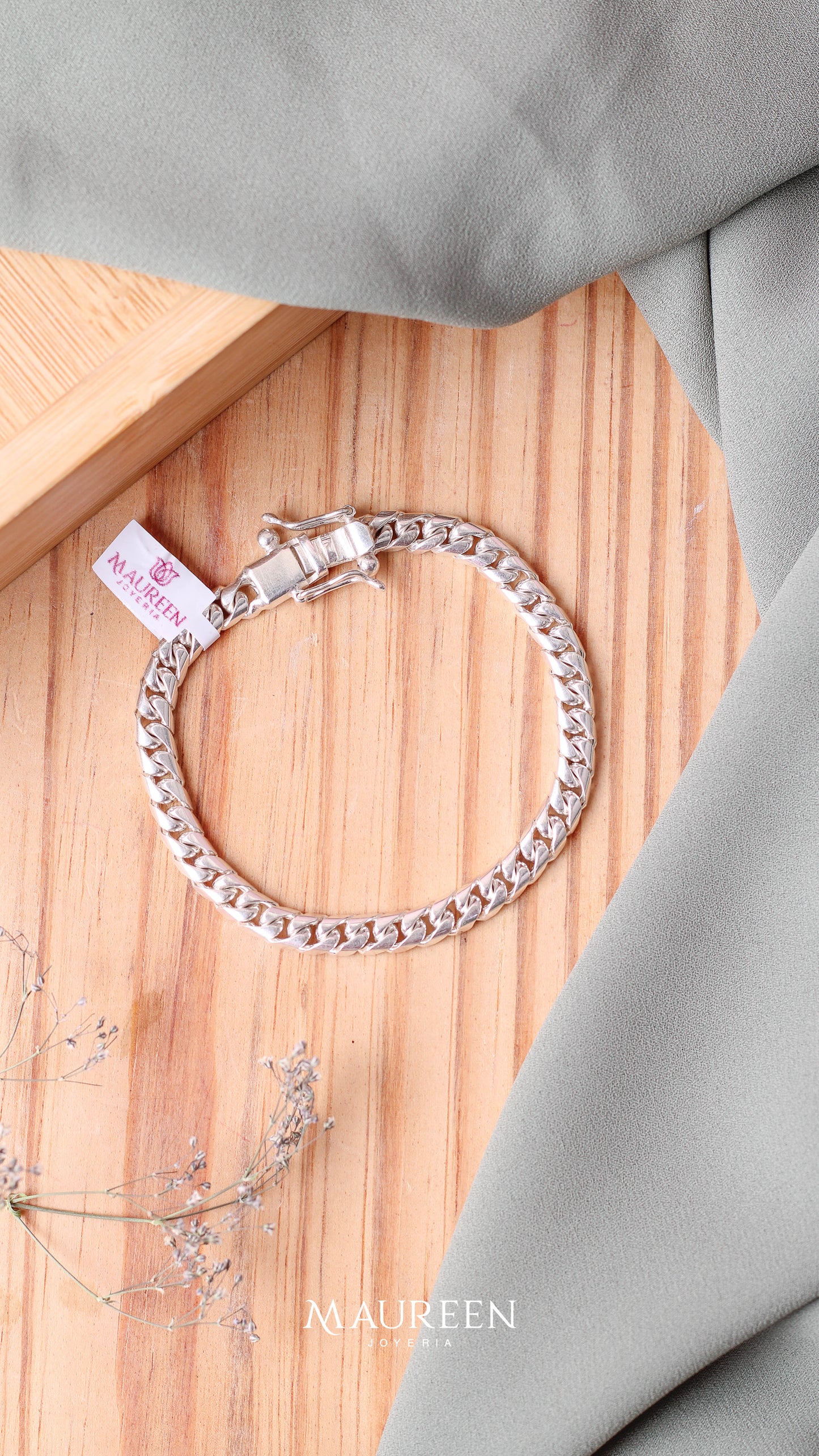 Pulsera hombre lomo cuadrada semigruesa - Plata