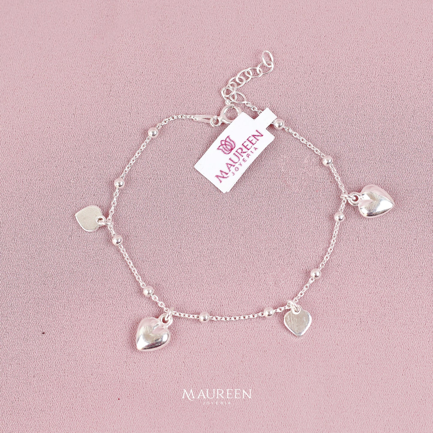 Pulsera dije corazon bombacho y plano - Plata