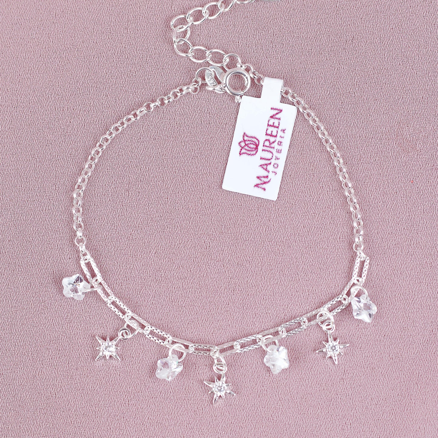 Pulsera dijes destellos y flores - Plata