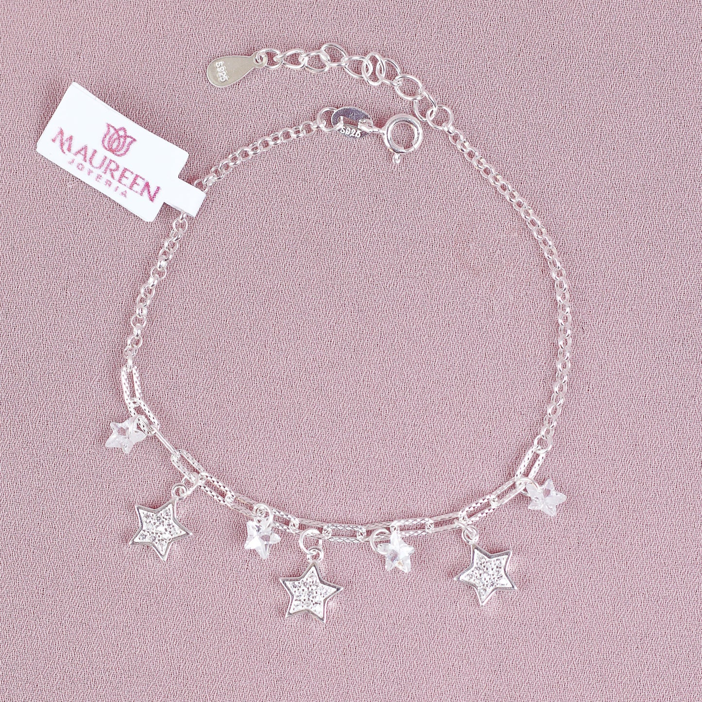 Pulsera dijes estrellas grandes y pequeñas - Plata