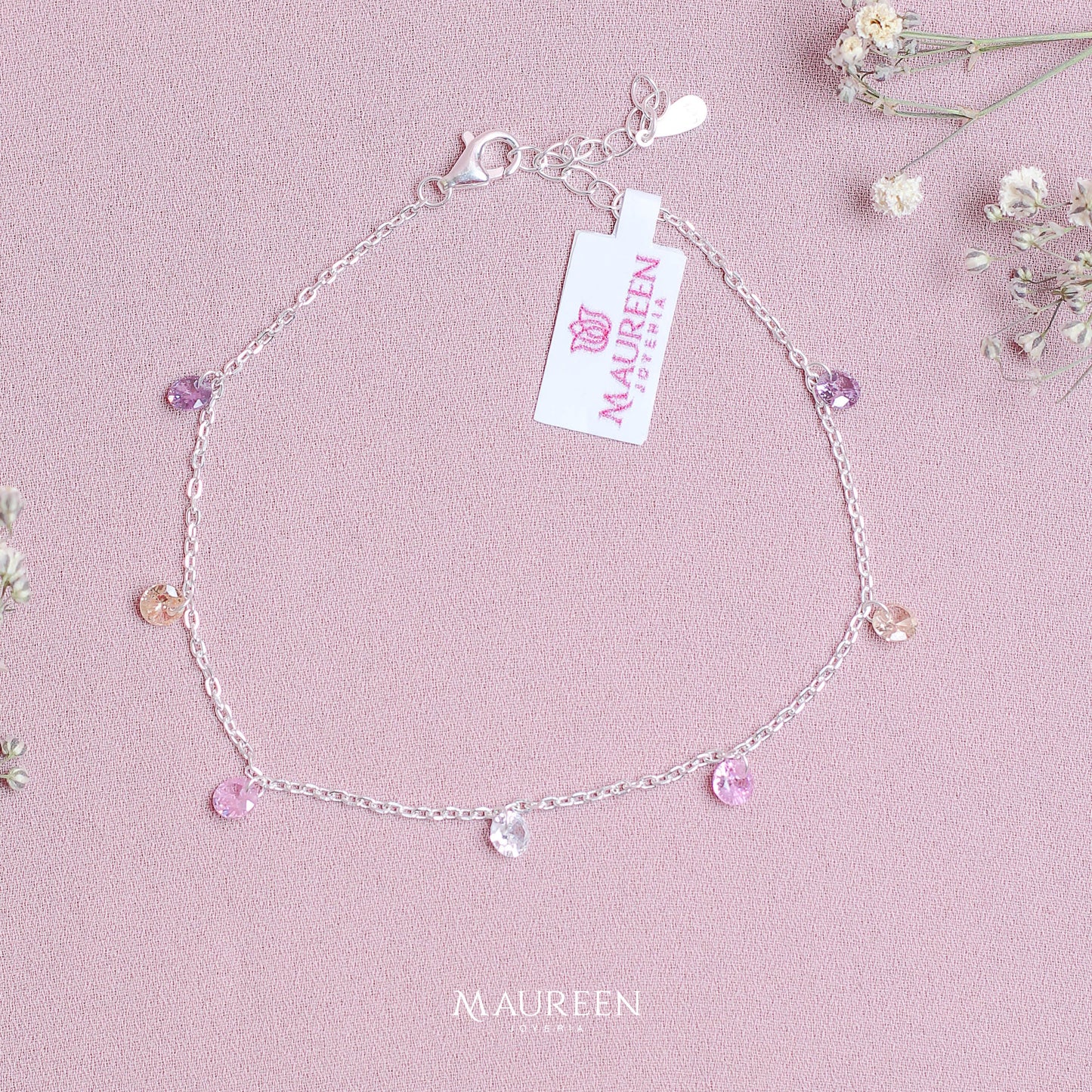 Pulsera dijes circones de colores - Plata