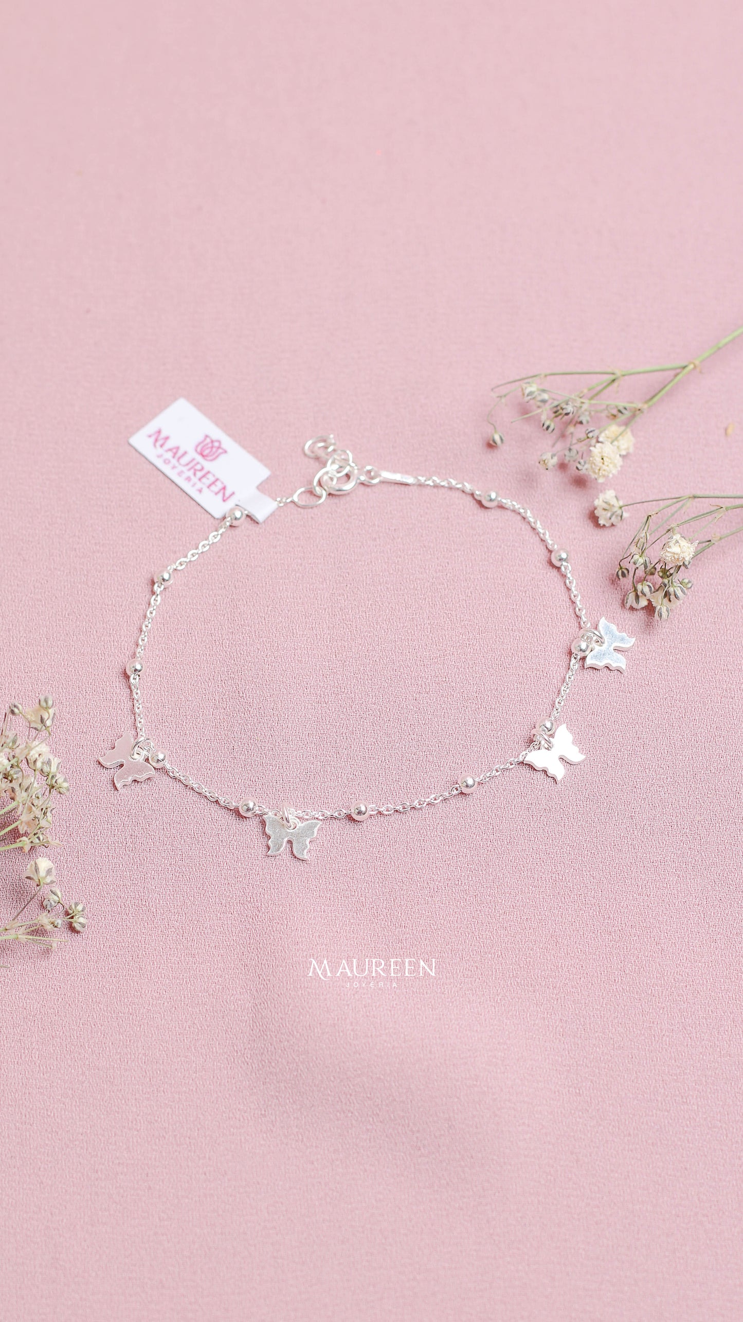 Pulsera dijes mariposas pequeñas - Plata