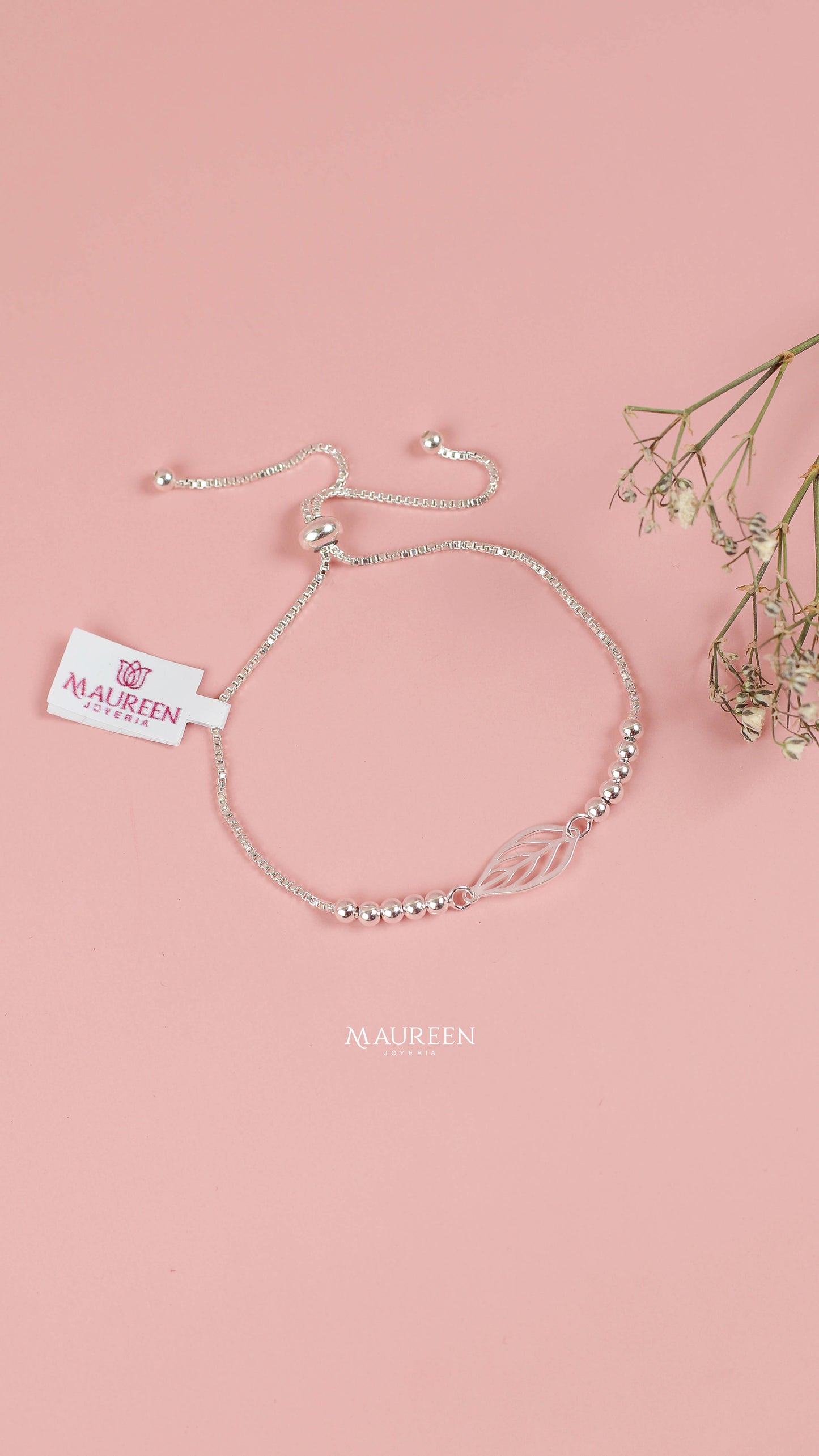 Pulsera ajustable hoja calada - Plata