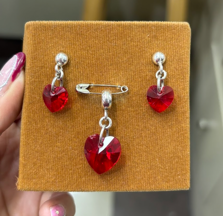 Juego corazon cristal rojo - Plata