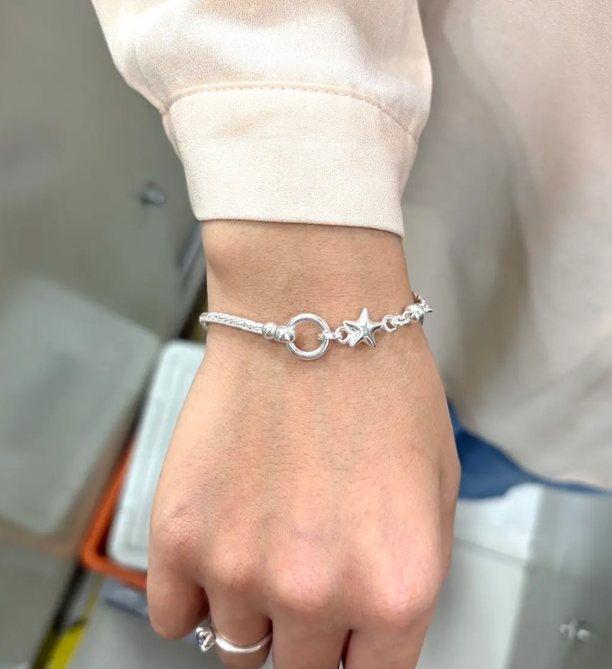 Pulsera espiga estrellas y bolas - Plata