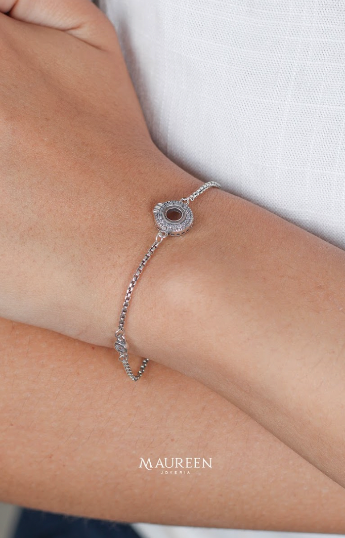 Pulsera ajustable plata quemada corona - Plata