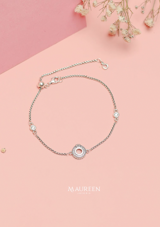 Pulsera ajustable plata quemada corona - Plata