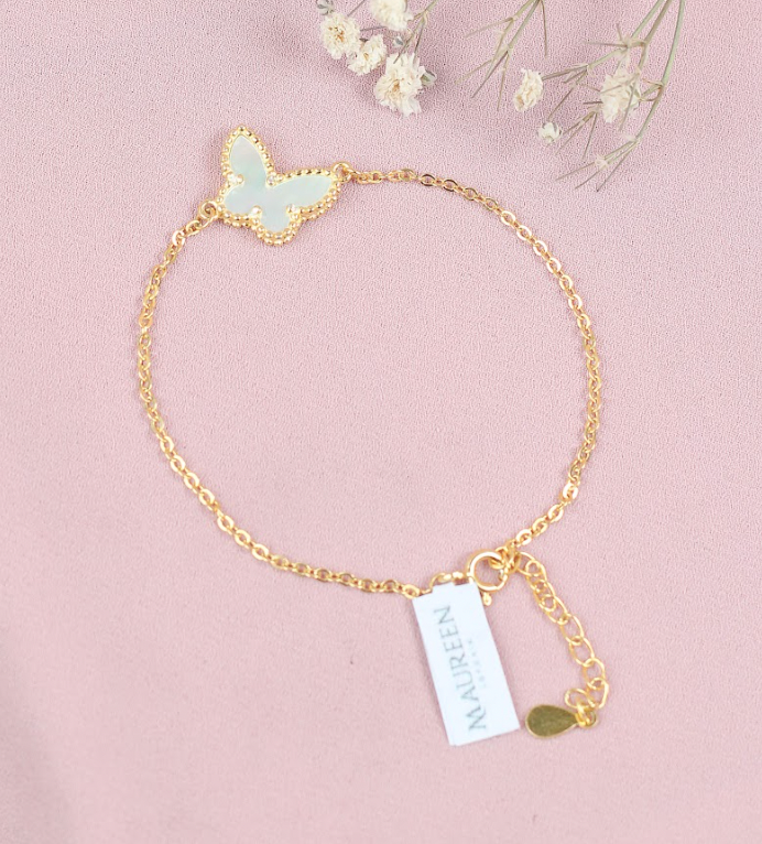Pulsera con mariposa nácar cadena - Plata/Oro