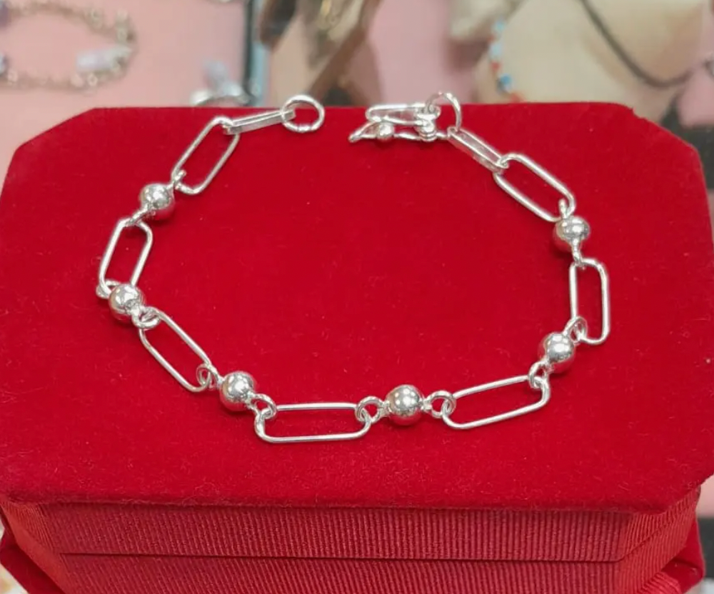 Pulsera eslabones con esferas - Plata