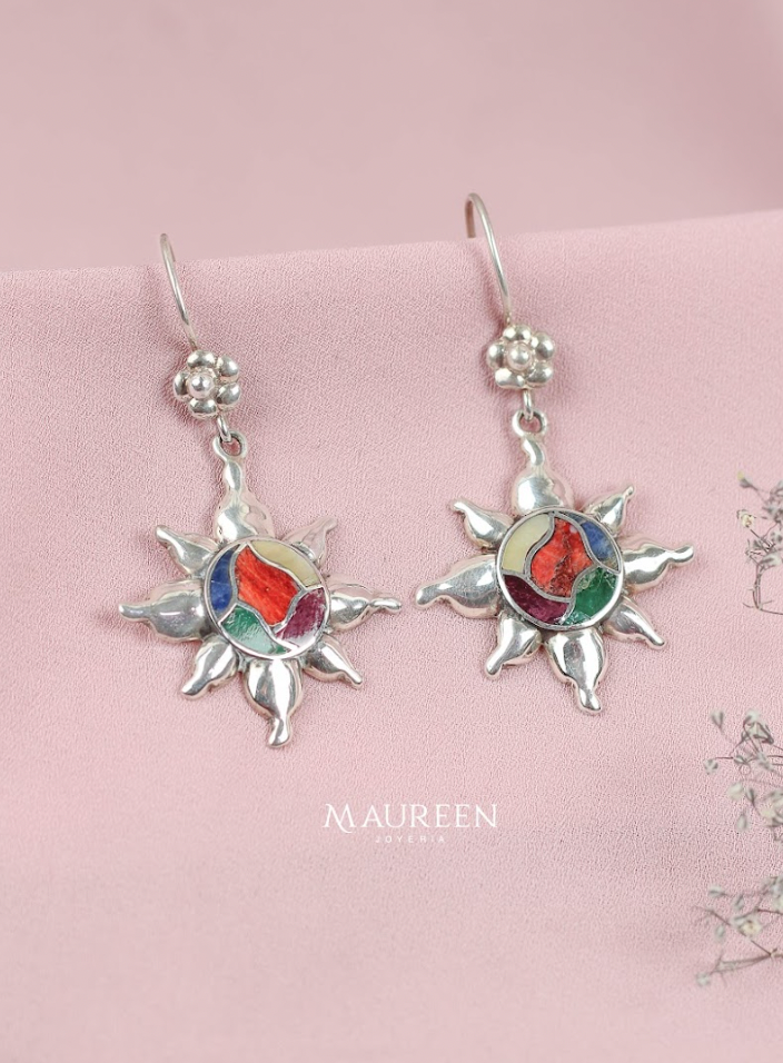 Aretes sol piedras naturales - Plata