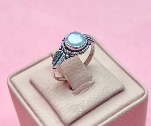 Anillo piedra natural hojas - Plata