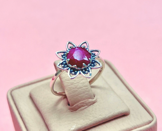 Anillo flor piedra natural - Plata