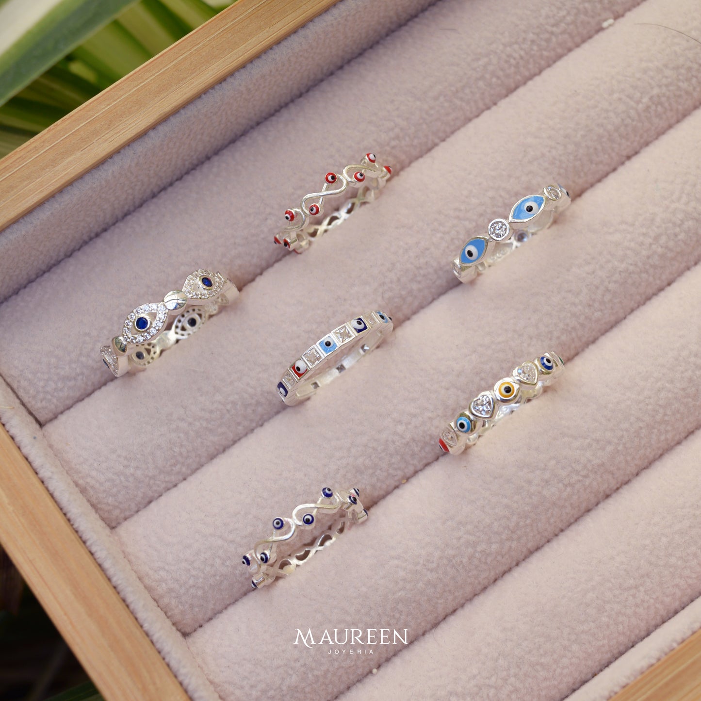 Anillo ojos turco circones y zafiro - Plata