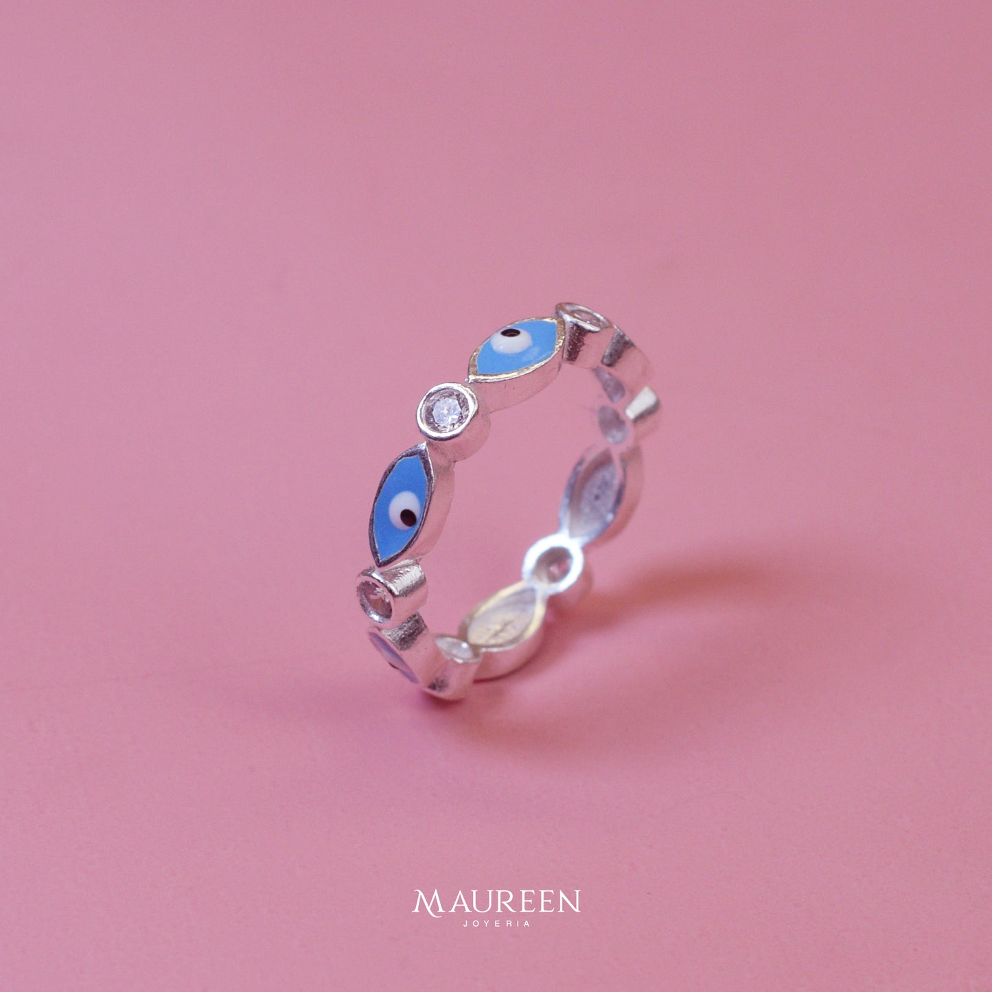 Anillo ojo turco celeste - Plata