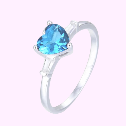 Anillo de promesa corazón piedra celeste - Plata