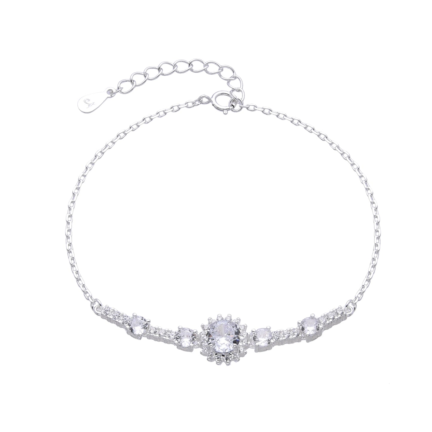 Pulsera roseta y tennis piedra blanco - Plata