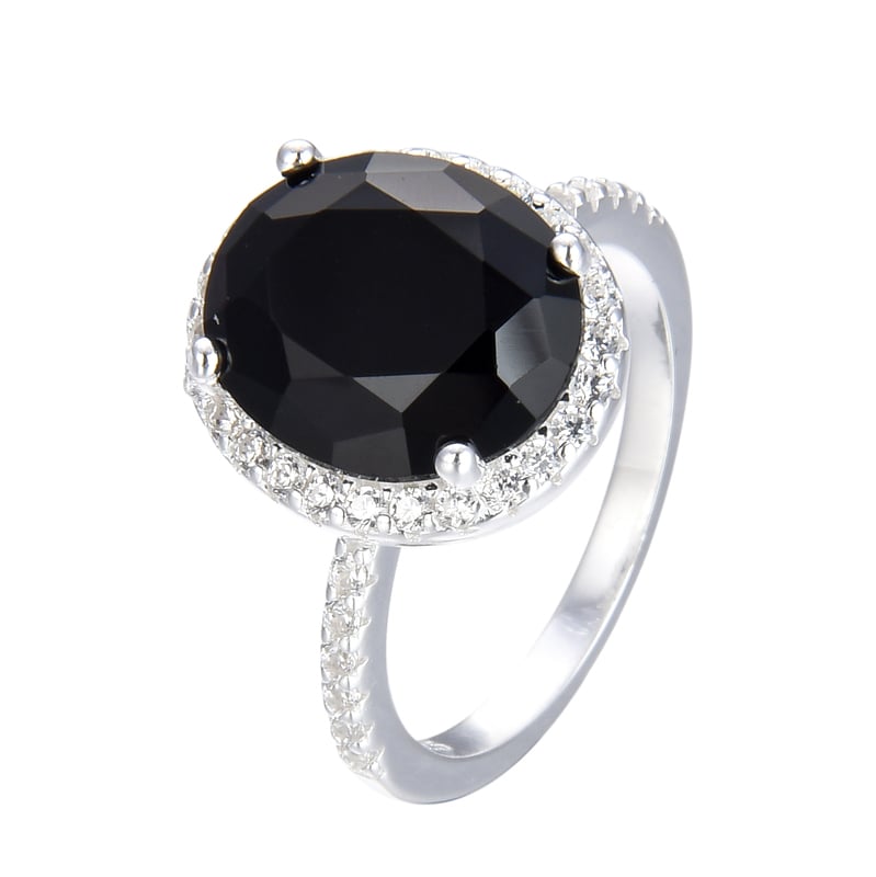 Anillo de promesa ónix y circones - Plata