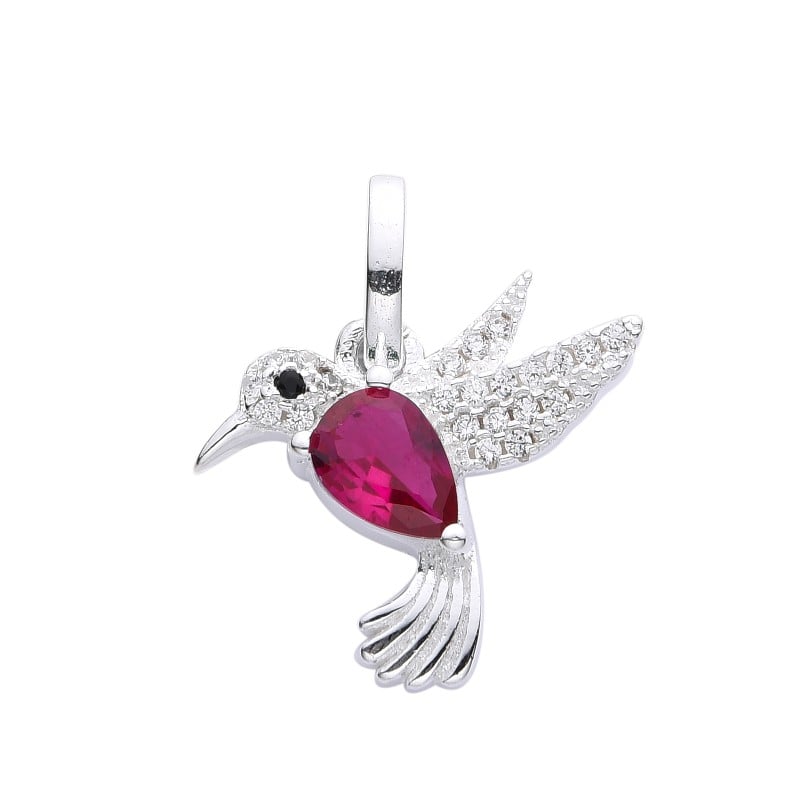 Dije colibrí piedra rubí gota con circones - Plata