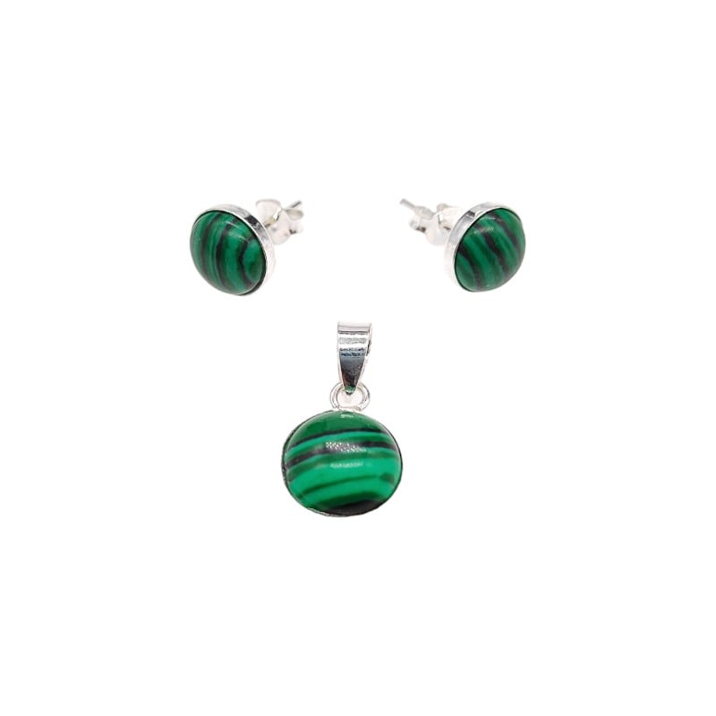 Juego piedra natural ojo de gato verde - Plata