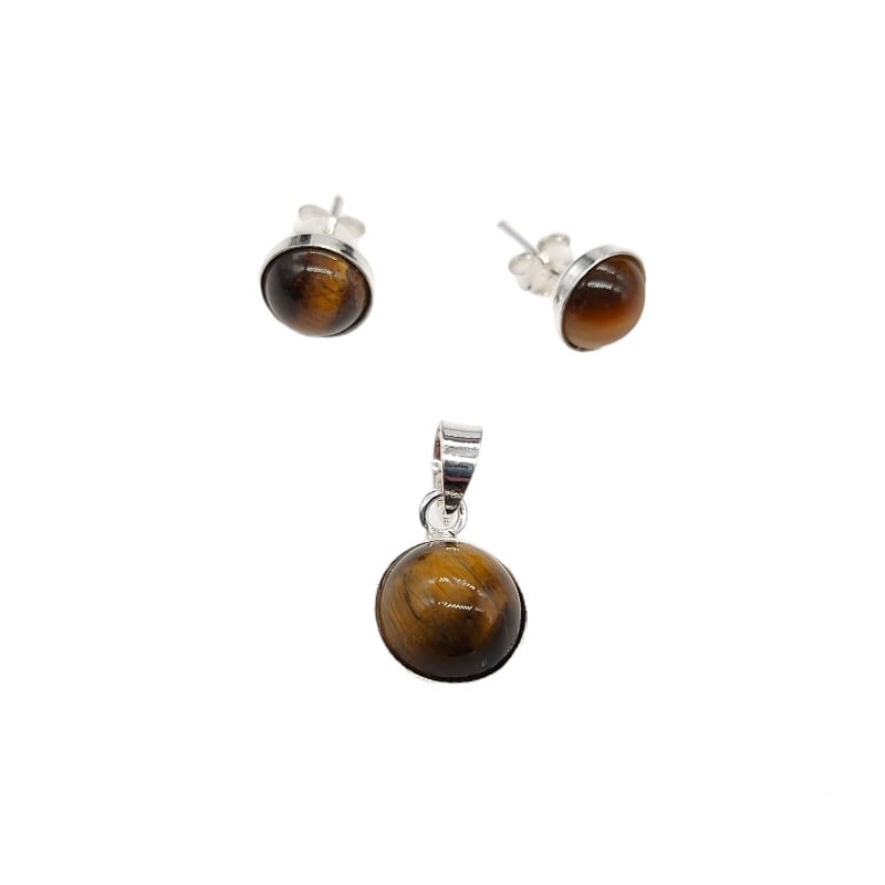 Juego piedra natural ojo de gato - Plata