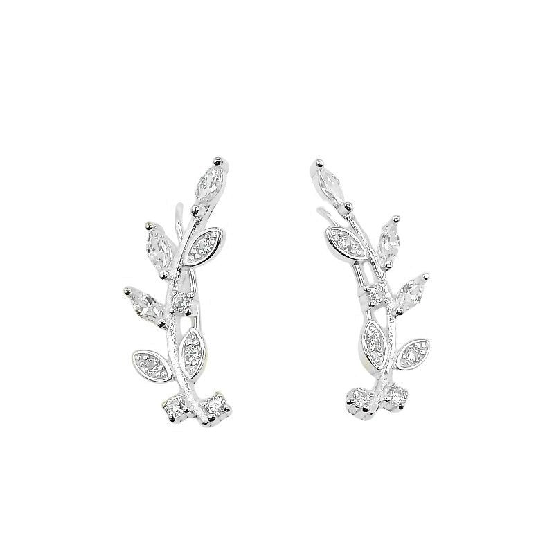 Arete trepador ramas con circones- Plata