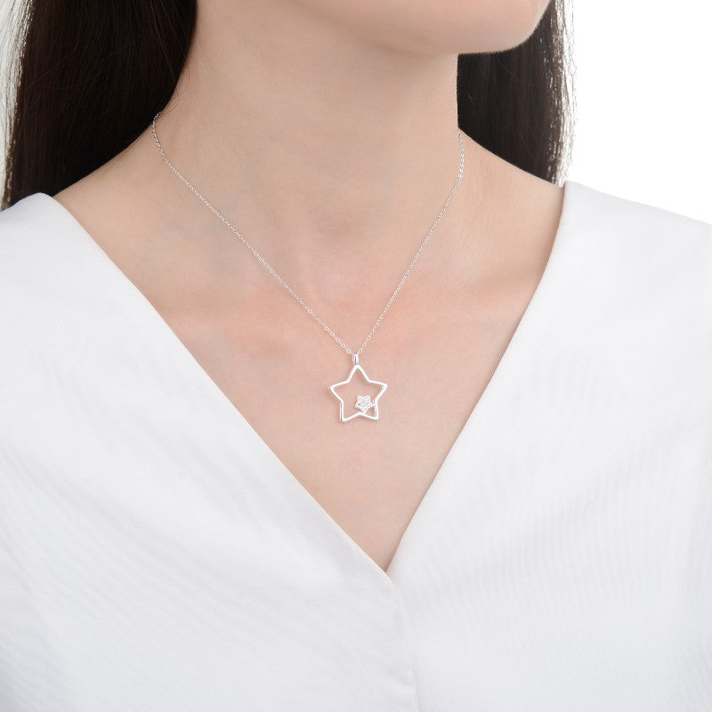 Collar doble estrella con circones - Plata