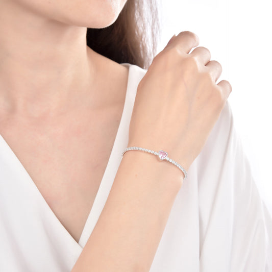 Pulsera tennis corazon rosado - Plata
