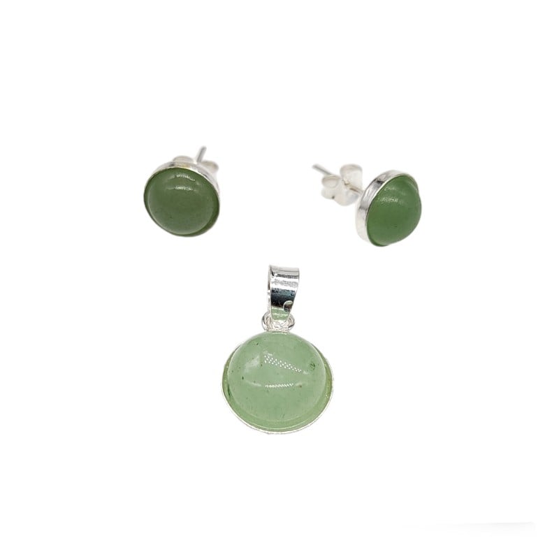 Juego piedra natural ojo de gato verde claro - Plata