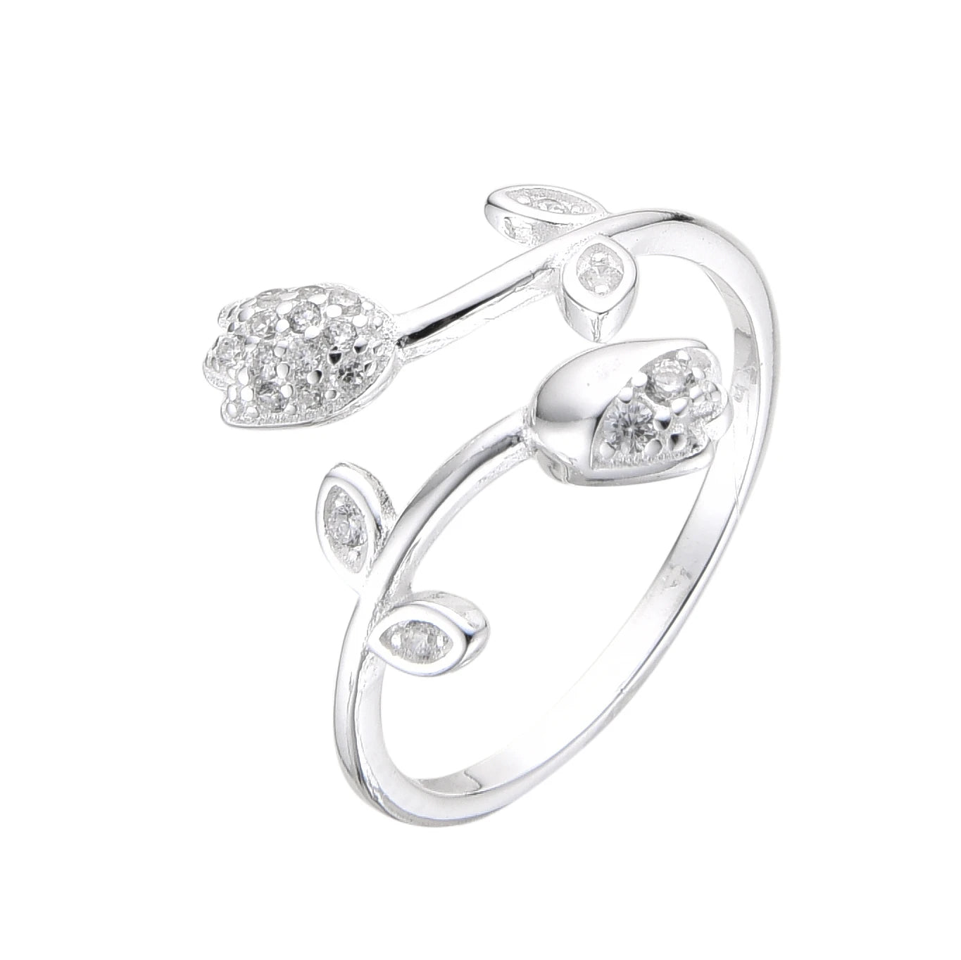 Anillo tulipanes con circones - Plata