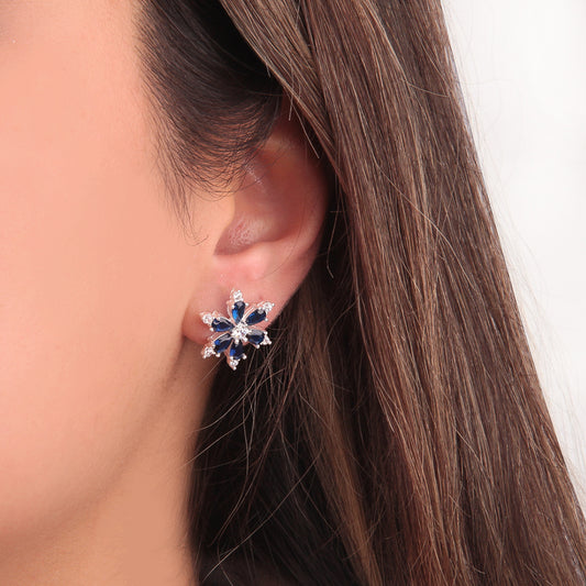 Arete flor piedra - Plata