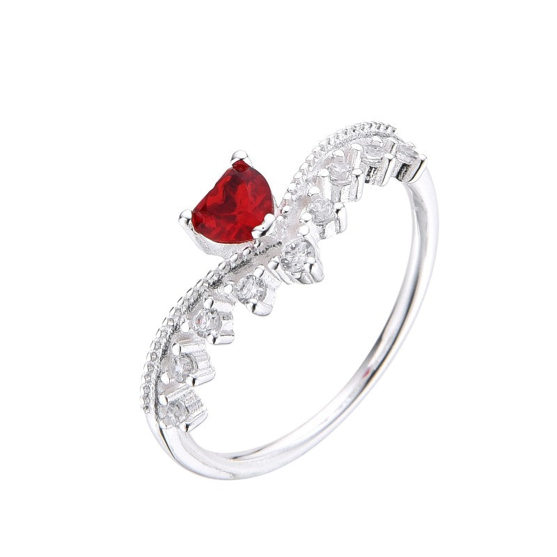 Anillo de promesa corazon rubi princesa- Plata