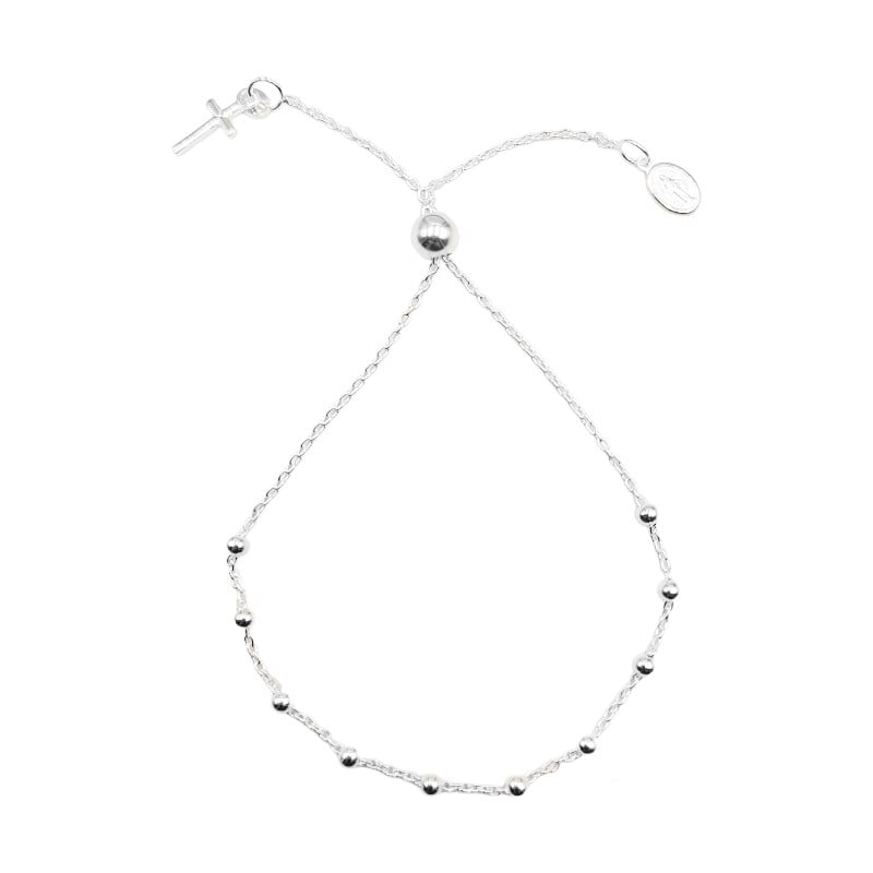 Pulsera regulable virgen milagrosa y cruz - Plata