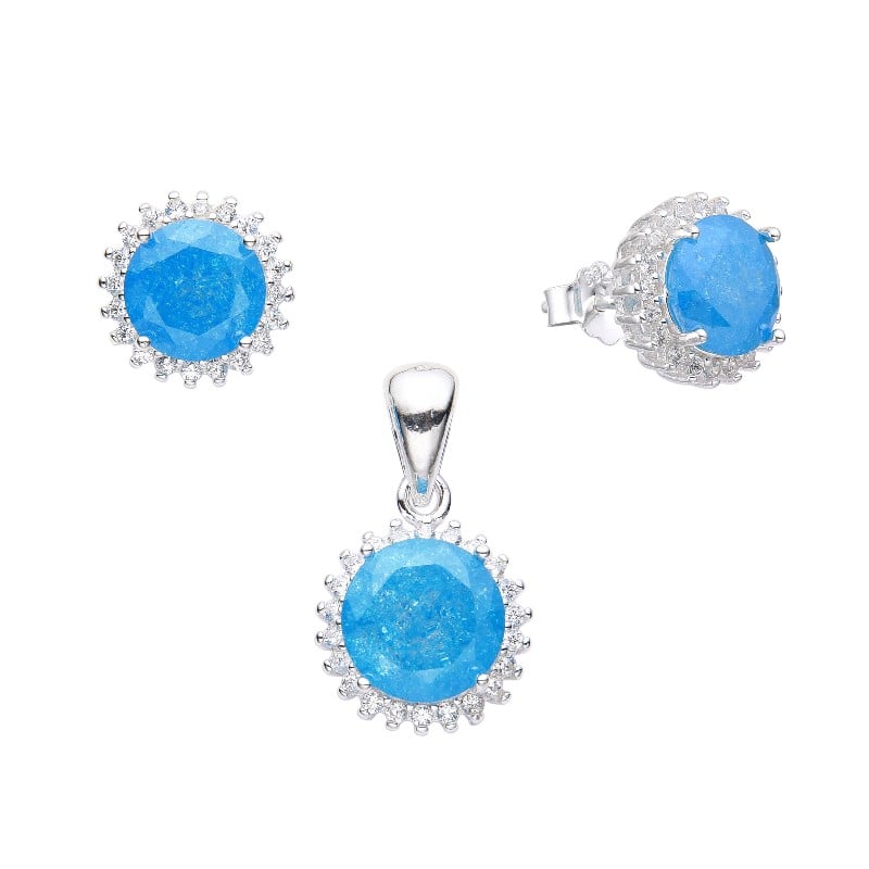 Juego circulo celeste con circones - Plata