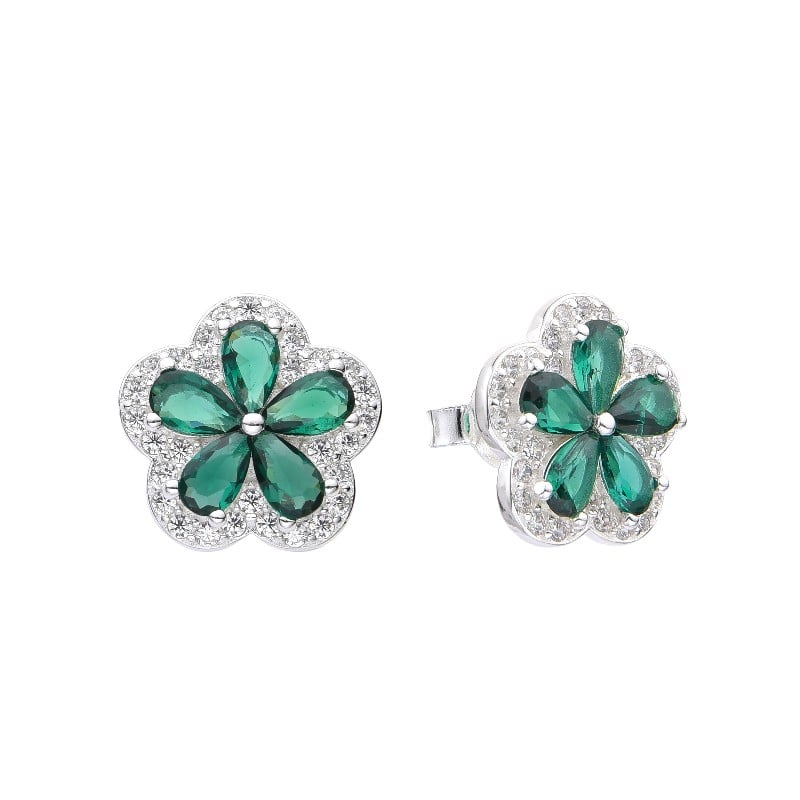 Arete flor de esmeralda con circones pegado - Plata