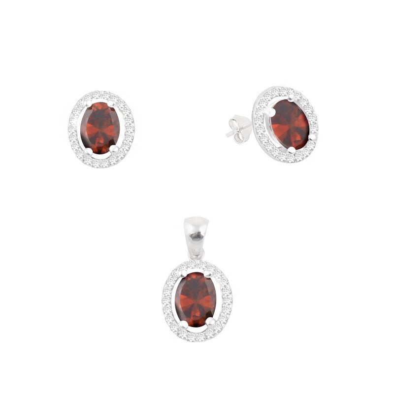 Juego ovalado piedra rubi circones pegado - Plata